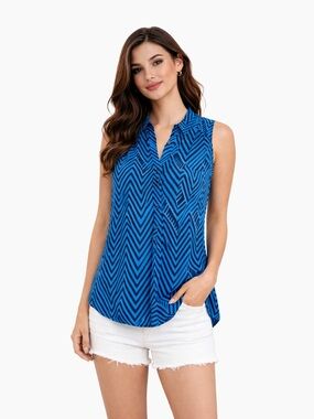 Wishful Park Blue Blouse with Chevron Pattern
